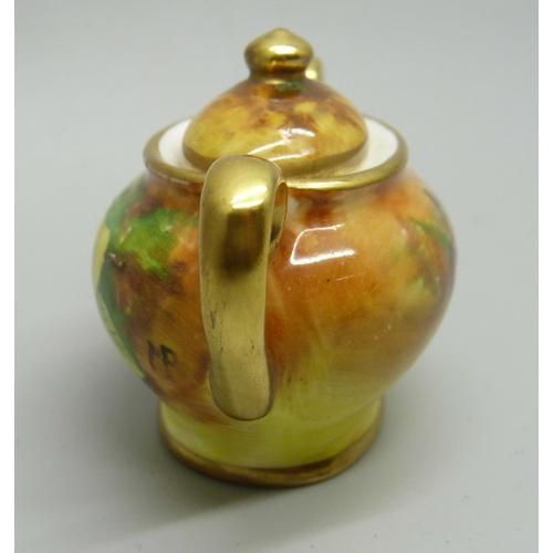 835 - A miniature hand painted Coalport lidded pot, a/f