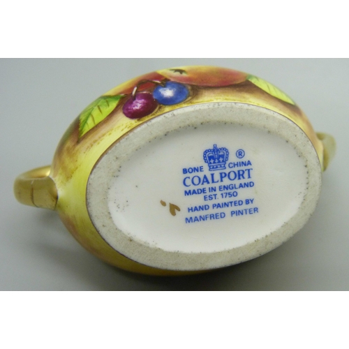 835 - A miniature hand painted Coalport lidded pot, a/f