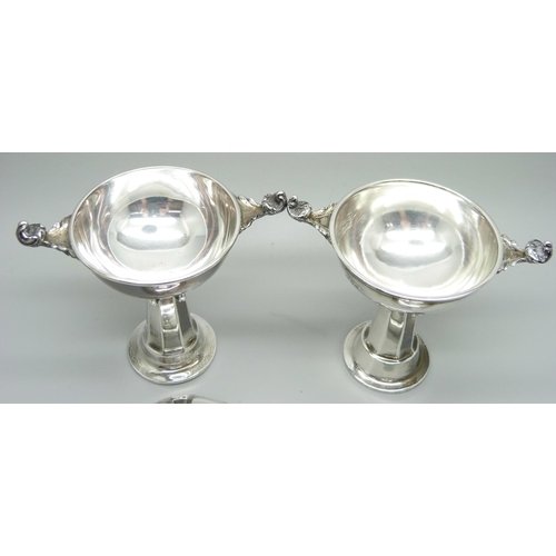 848 - Two silver lidded bon-bon dishes, London and Sheffield marks, total weight 269g