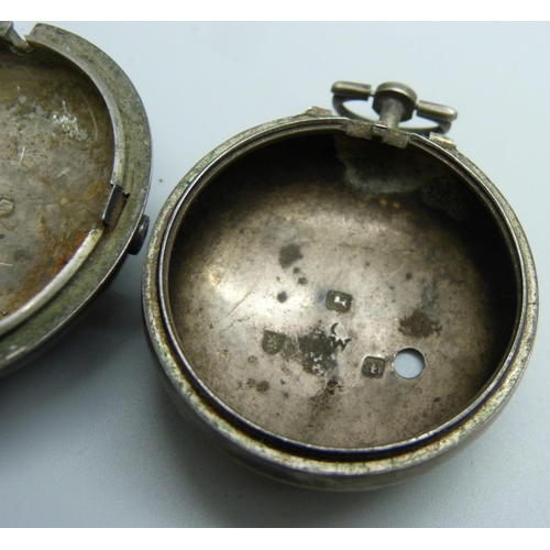 885 - A silver pair case verge pocket watch case,(..... bezel missing), London 1847, 49g