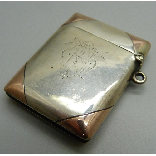 886 - A Victorian silver and gold coloured vesta case, Birmingham 1895