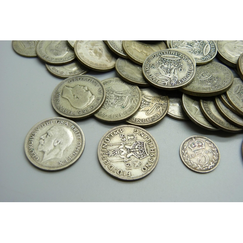 894 - Coinage, 1920 to 1946 and two Victorian silver coins, 700g