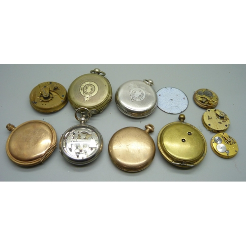 930 - Pocket watches, a stop watch and movements