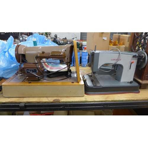 2374 - A Consort sewing machine and a Singer sewing machine - Singer sewing machine failed electrical safet... 