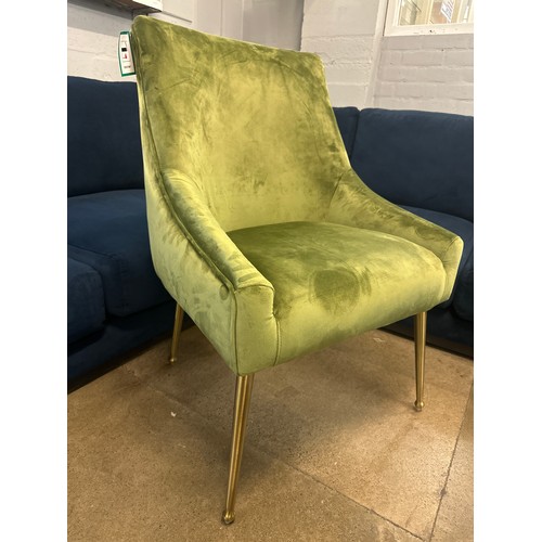 1462 - An olive velvet accent chair on gold legs