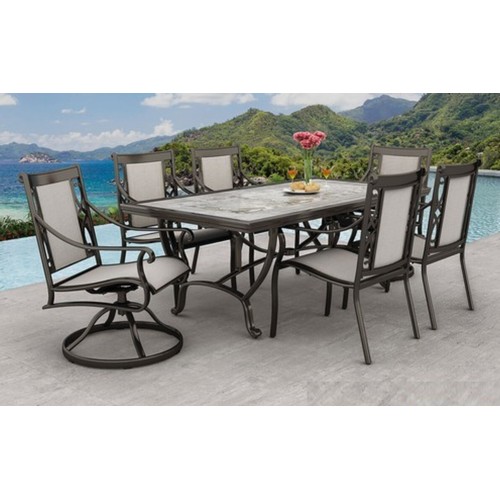 1411 - Agio Turner 7 Piece Sling Dining Set, (marked/damaged, arms split). Original RRP £1249.99 + VAT (297... 