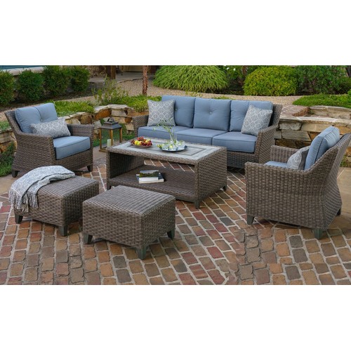 1412 - Sunvilla Malibu 6-Piece Denim Deep Seating Set - (One Footstool Missing Feet) -  original RRP £2333.... 