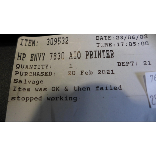 3020 - HP Envy 7830 Aio Printer, No Power Lead (298-122) *This lot is subject to VAT