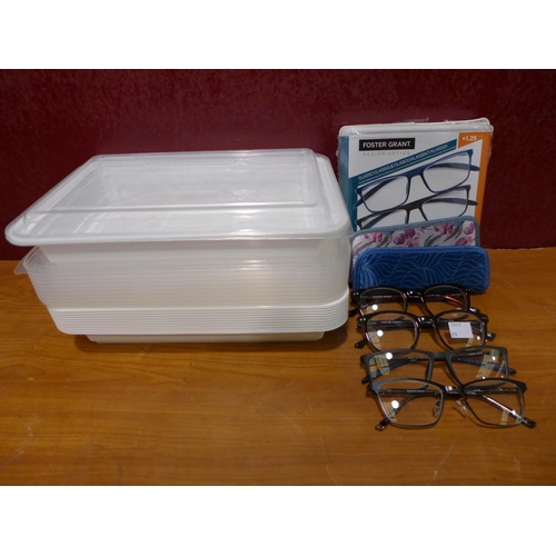 3104 - Quantity of Reading Glasses & Takeaway Containers with Lids  (298-129,133,209) *This lot is subject ... 