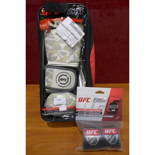 3105 - UFC Camo Boxing Gloves and 4.5m Hand Wraps  (298-214) *This lot is subject to VAT