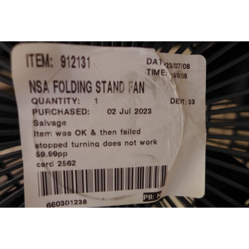 3190 - Nsa Folding Stand Fan With Remote (300-188)   * This lot is subject to vat