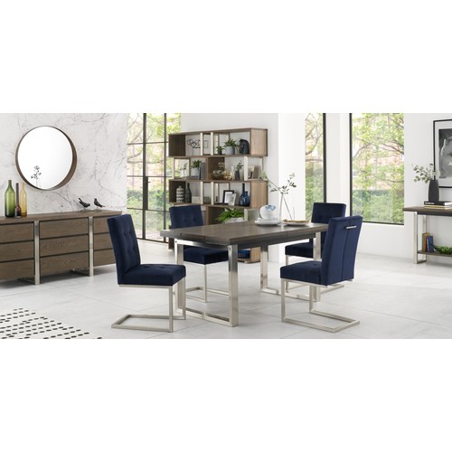 1594 - Bentley Designs Tivoli Dark Oak 6-8 Seater Table & 6 Cantilever Chairs in Dark Blue Velvet, original... 