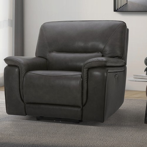 1610 - Gilman Creek Maxwell Grey Leather Power Recliner Armchair With Power Headrest, original RRP £666.66 ... 