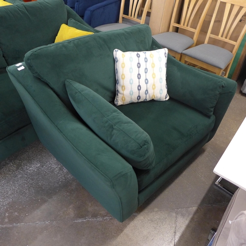 1506 - A green velvet pair of two seater sofas and armchair