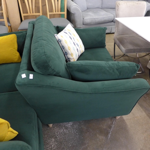 1506 - A green velvet pair of two seater sofas and armchair