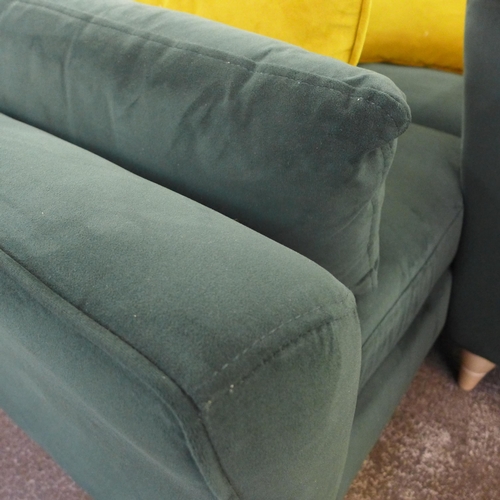 1506 - A green velvet pair of two seater sofas and armchair