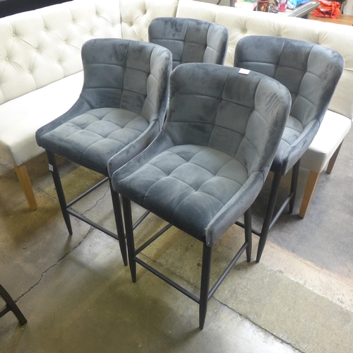 1515 - A set of four grey velvet bar stools * this lot is subject to VAT