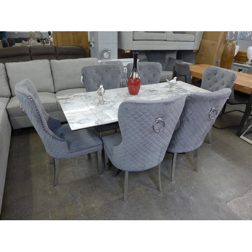 1539 - An Apollo grey marble effect extending dining table with a set of six Chelsea grey button back dinin... 