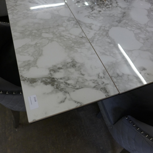 1539 - An Apollo grey marble effect extending dining table with a set of six Chelsea grey button back dinin... 