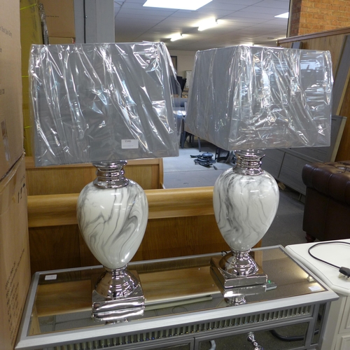 1546 - A pair of large marble urn table lamps