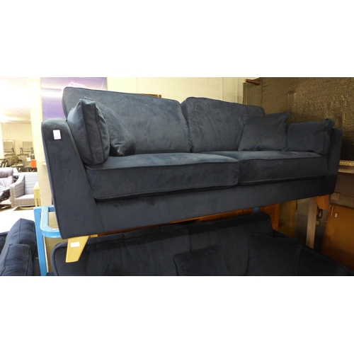 1556 - A Barker & Stonehouse navy velvet small three seater sofa