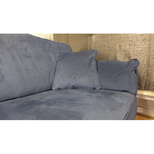 1556 - A Barker & Stonehouse navy velvet small three seater sofa