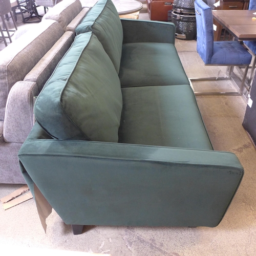 1593 - A Barker & Stonehouse green velvet four seater sofa - damaged back