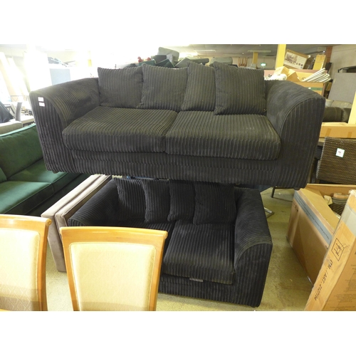 1599 - Black jumbo cord three and two seater sofas