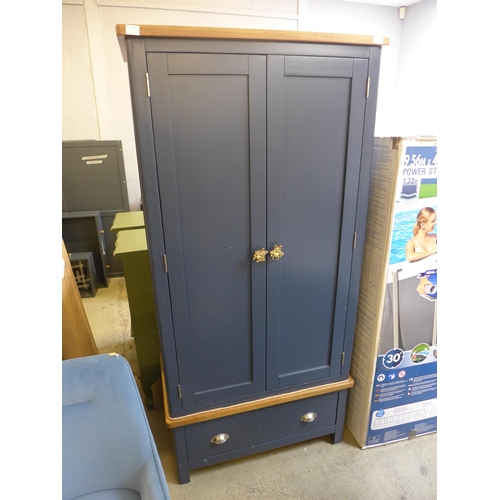 1620 - A Hampshire oak and blue painted double wardrobe