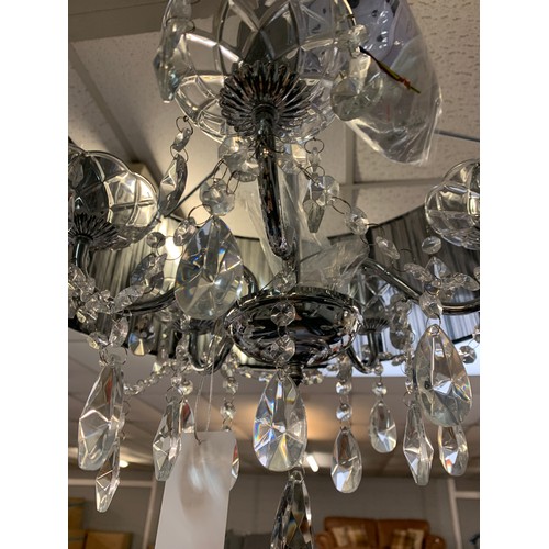 1516 - A chrome five armed chandelier with black shade