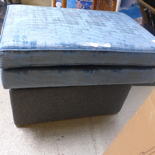 1629 - A Dolce blue velvet rectangular cushioned top footstool and a grey footstool