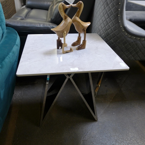 1402 - A 55cm marble topped lamp table with chrome base * this lot is subject to VAT