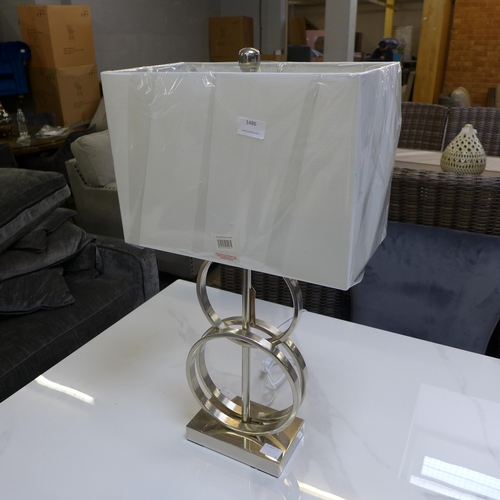 1421 - A nickel table lamp with white linen shade (H 70cm)