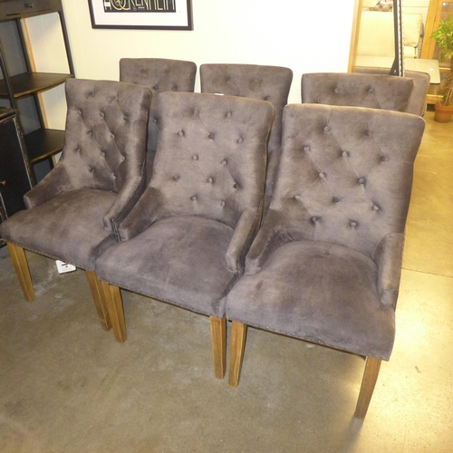 1388 - A set of six dark grey velvet and studded Jaipur chairs