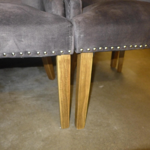 1388 - A set of six dark grey velvet and studded Jaipur chairs