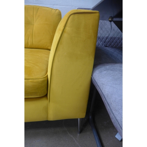 1433 - A Dijon mustard velvet pinched back love seat