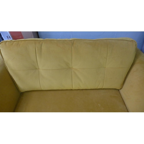 1433 - A Dijon mustard velvet pinched back love seat