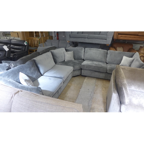 1442 - A Halley storm grey velvet curved corner sofa