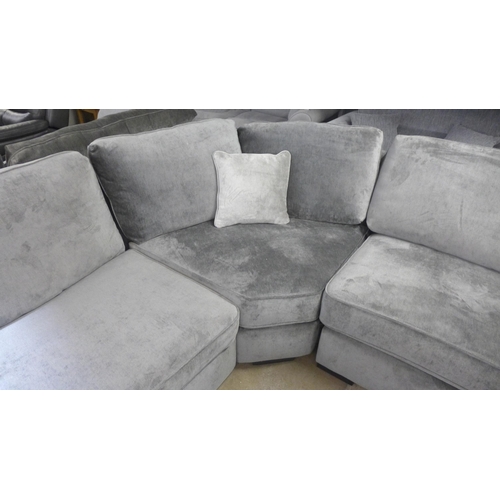 1442 - A Halley storm grey velvet curved corner sofa