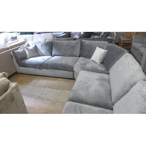 1442 - A Halley storm grey velvet curved corner sofa