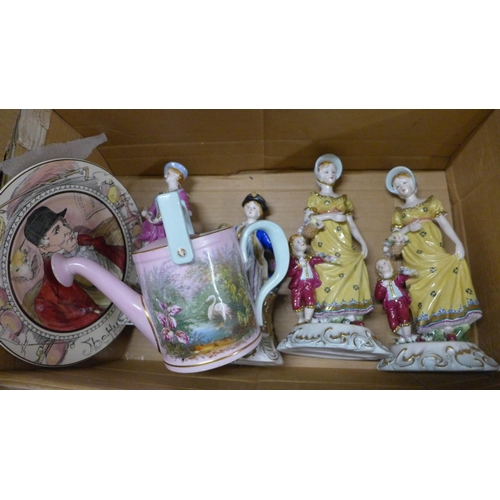 1054 - Two boxes of assorted china, glass decanters, figures etc. **PLEASE NOTE THIS LOT IS NOT ELIGIBLE FO... 