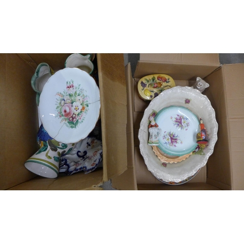 1058 - Two boxes of mixed china, including vases and serving plates **PLEASE NOTE THIS LOT IS NOT ELIGIBLE ... 