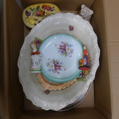 1058 - Two boxes of mixed china, including vases and serving plates **PLEASE NOTE THIS LOT IS NOT ELIGIBLE ... 