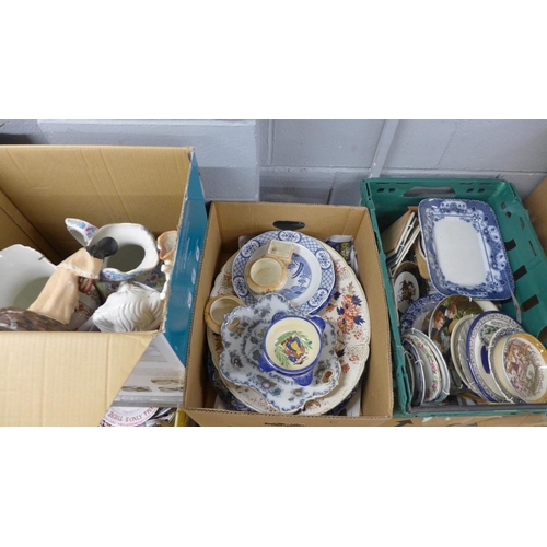 1062 - Five boxes of mixed china, containing a Staffordshire spaniel, jugs and serving plates **PLEASE NOTE... 