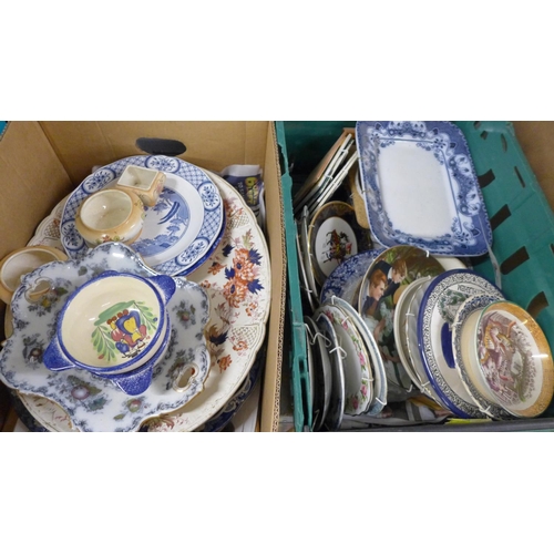 1062 - Five boxes of mixed china, containing a Staffordshire spaniel, jugs and serving plates **PLEASE NOTE... 