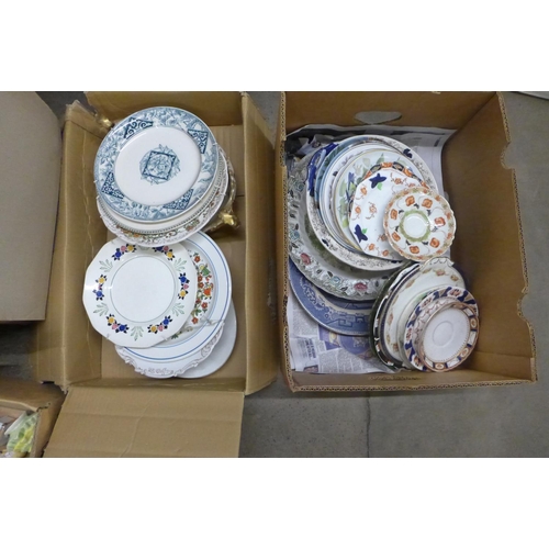 1071 - Five boxes of mixed china, including a character jug, ornamental figures and a collection of Pallisy... 