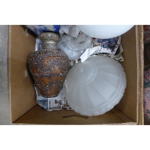 1072 - An oil lamp, shades and several oriental vases and jars **PLEASE NOTE THIS LOT IS NOT ELIGIBLE FOR P... 