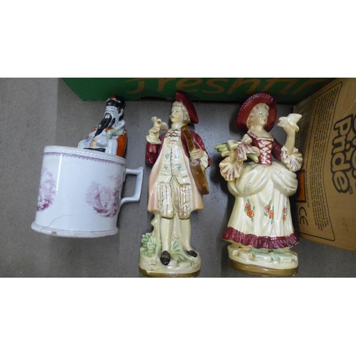 1077 - A box of mixed china, Chinese terracotta figures, etc. **PLEASE NOTE THIS LOT IS NOT ELIGIBLE FOR PO... 