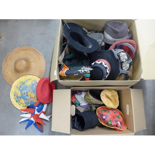 1078 - Two boxes of mixed hats and other costume items **PLEASE NOTE THIS LOT IS NOT ELIGIBLE FOR POSTING A... 