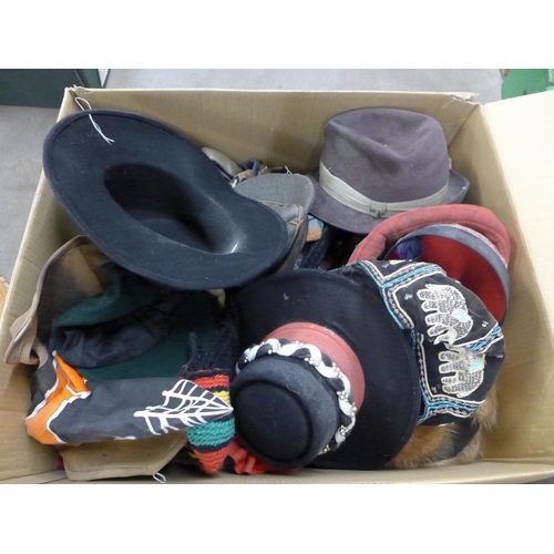 1078 - Two boxes of mixed hats and other costume items **PLEASE NOTE THIS LOT IS NOT ELIGIBLE FOR POSTING A... 